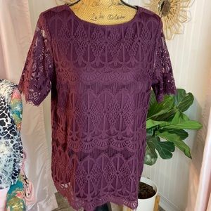 Chicos Purple Layered Lace Top Sz M
